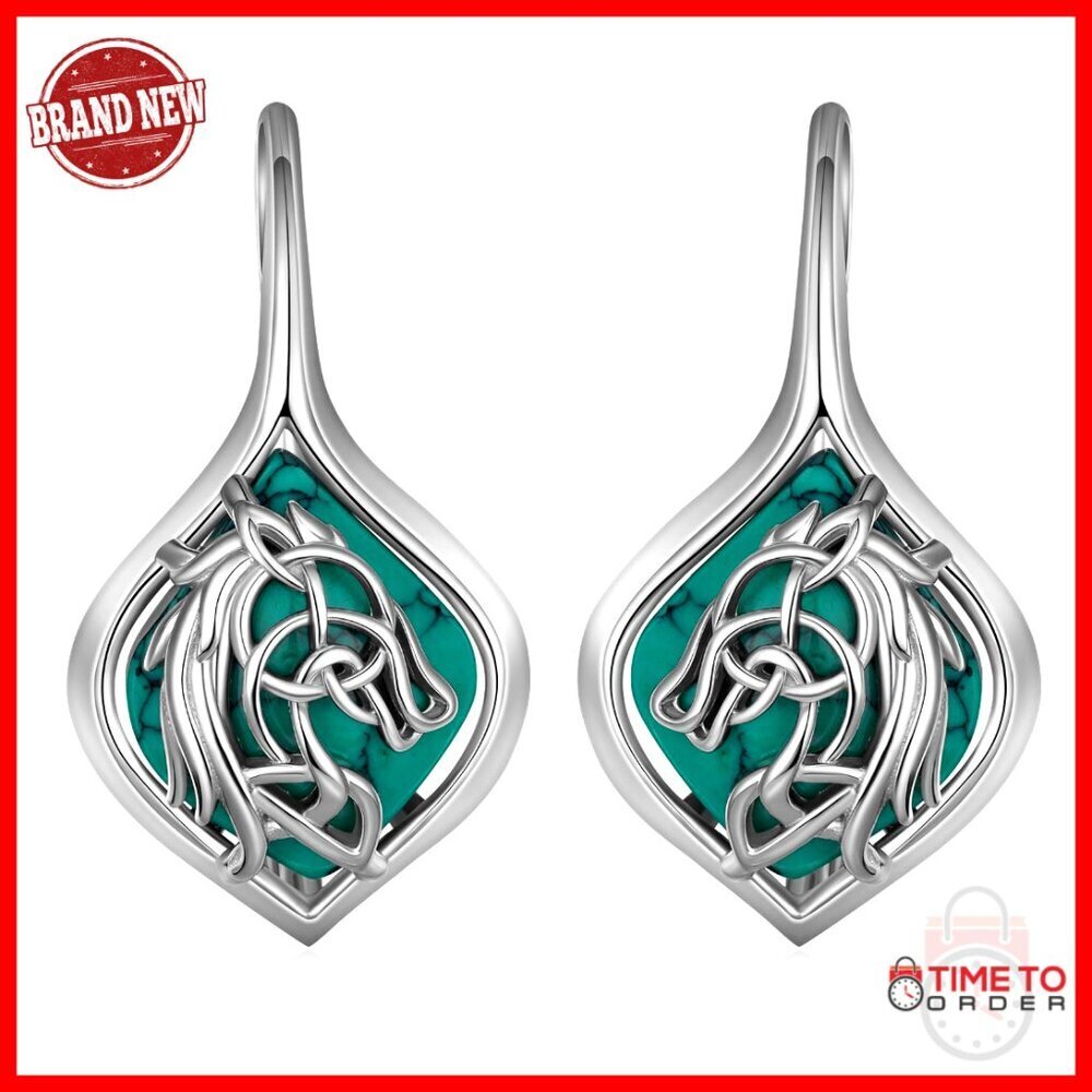 Sterling Silver Turquoise Horse Leverback Earrings 12x19mm Hypoallergenic